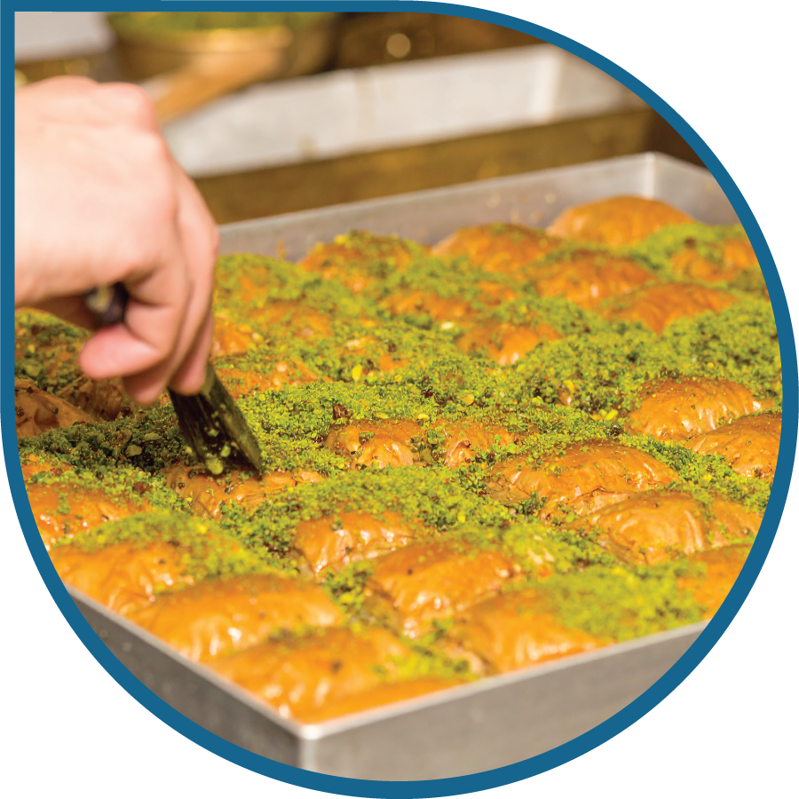 A platter of traditional Middle Eastern baklava, made with Olexo's animal flavour vegetable ghee