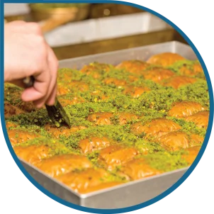 A platter of traditional Middle Eastern baklava, made with Olexo's animal flavour vegetable ghee